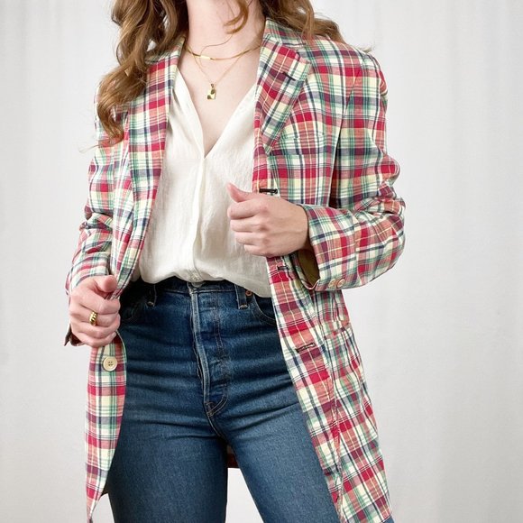 Vintage Union Made Oversized Long Plaid Check Blazer Jacket Coat Preppy Academia - Picture 2 of 9